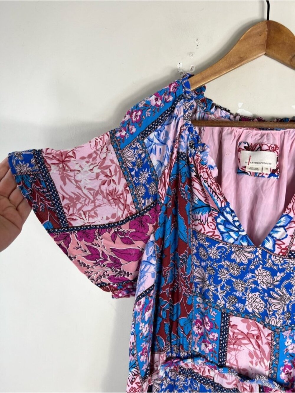 Anthropologie Robin Tiered Mini Dress Floral patchwork Size 2X Flowy Bohemian - Picture 7 of 13